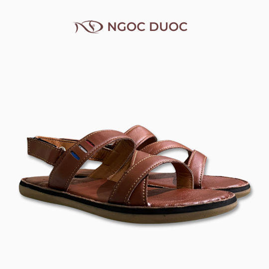 SANDAL DA QUAI ĐAN CHÉO VIỀN CHỈ NỔI MÀU DA BÒ