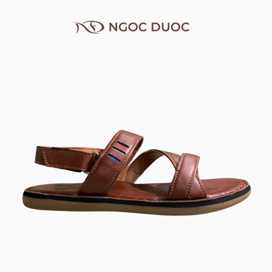 SANDAL DA QUAI ĐAN CHÉO VIỀN CHỈ NỔI MÀU DA BÒ