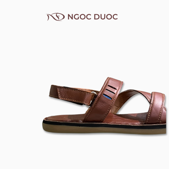 SANDAL DA QUAI ĐAN CHÉO VIỀN CHỈ NỔI MÀU DA BÒ