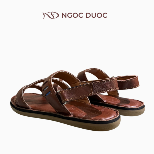 SANDAL DA QUAI ĐAN CHÉO VIỀN CHỈ NỔI MÀU DA BÒ