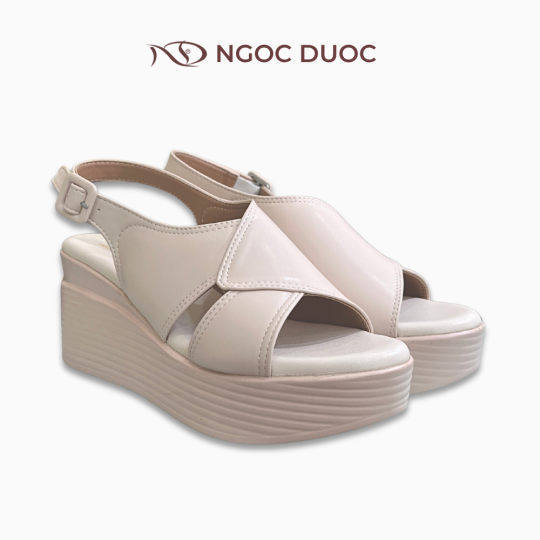 SANDAL ĐẾ XUỒNG QUAI CHÉO BẢN TO MÀU KEM