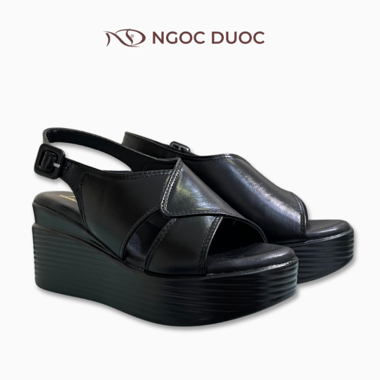 SANDAL ĐẾ XUỒNG QUAI CHÉO BẢN TO MÀU ĐEN
