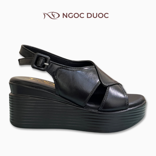 SANDAL ĐẾ XUỒNG QUAI CHÉO BẢN TO MÀU ĐEN