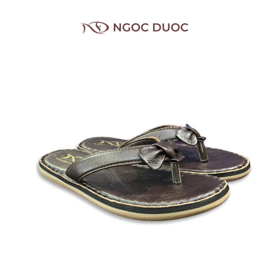 DÉP KẸP QUAI DA ĐÍNH NƠ - MÀU NÂU