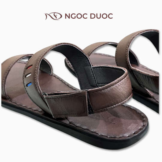 SANDAL NAM ĐẾ BẰNG NGỌC ĐƯỢC  QUAI NGANG MÀU NÂU PHỐI CHỈ 3 MÀU