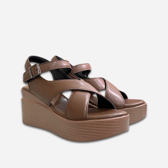 SANDAL ĐẾ XUỒNG QUAI ĐAN CHÉO MÀU NÂU