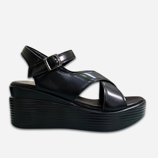 SANDAL ĐẾ XUỒNG QUAI ĐAN CHÉO BẢN TO MÀU ĐEN