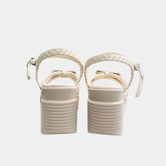 SANDAL ĐẾ ĐÚC QUAI DỆT NƠ MÀU KEM