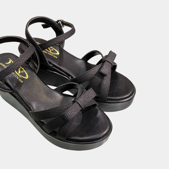 SANDAL ĐẾ ĐÚC QUAI DỆT NƠ MÀU ĐEN