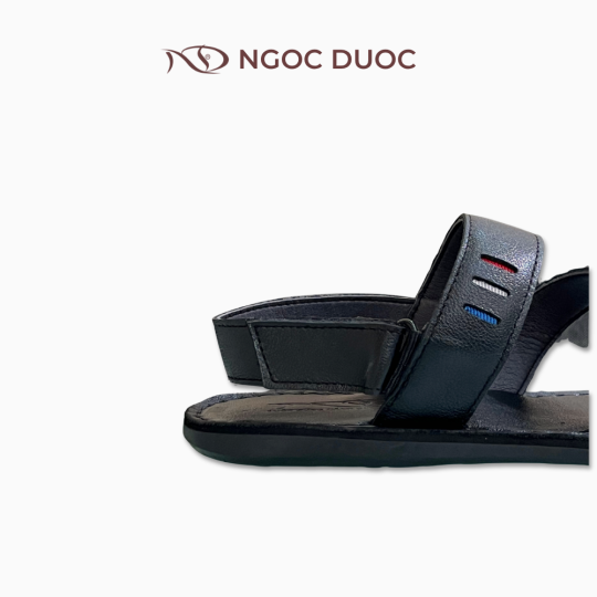 SANDAL ĐẾ BẰNG NGỌC ĐƯỢC QUAI NGANG ĐEN HOẠ TIẾT VIỀN CHỈ MÀU