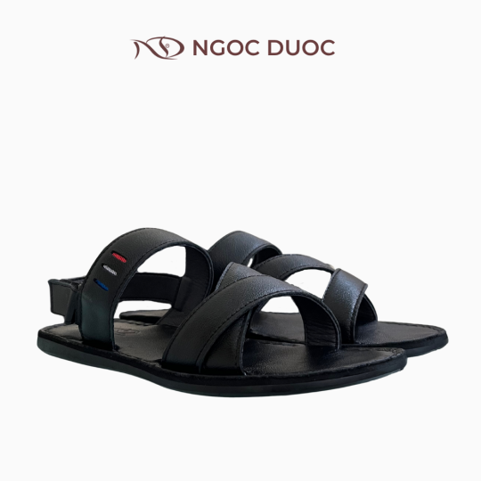 SANDAL NAM DA BÒ ĐẾ BẰNG MÀU ĐEN QUAI CHÉO